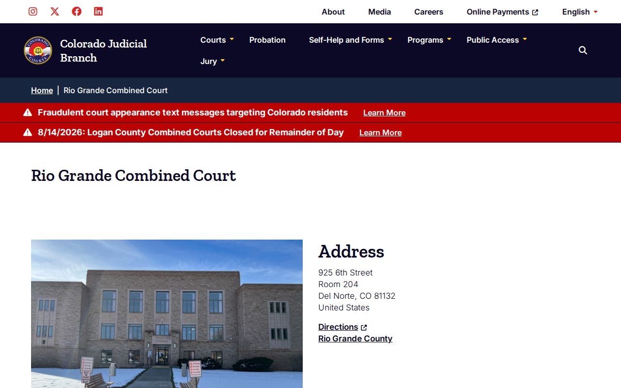 Rio Grande County court docket clerk contact page