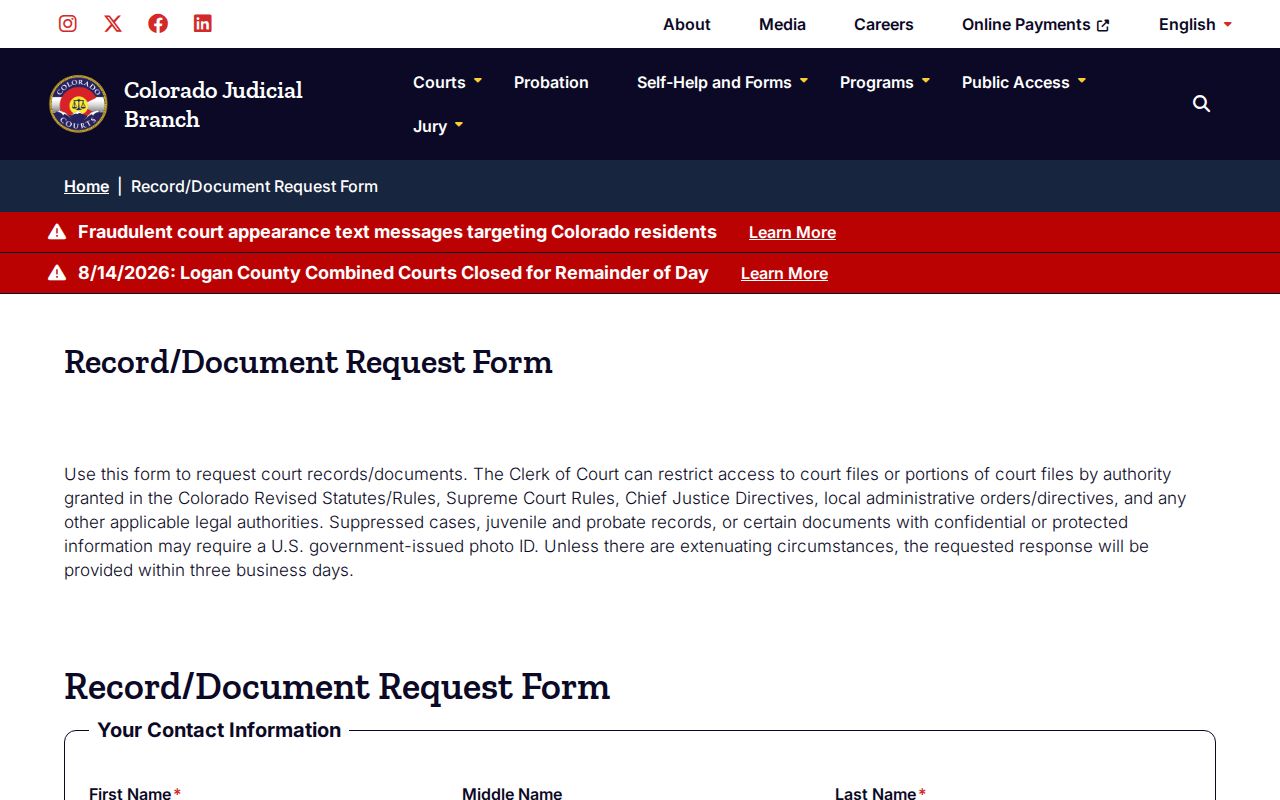 Rio Grande County court docket document request form