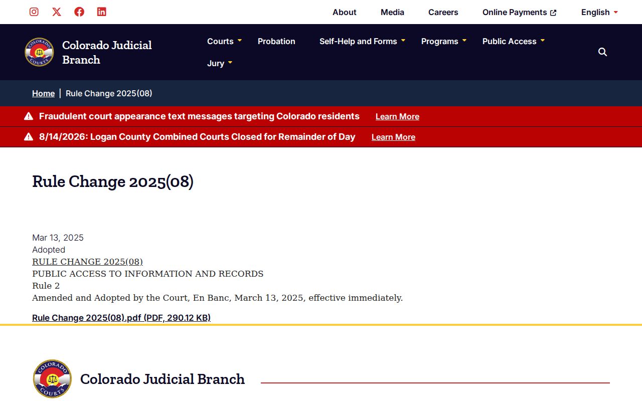 Del Norte court docket Judicial Branch administrative records amendment