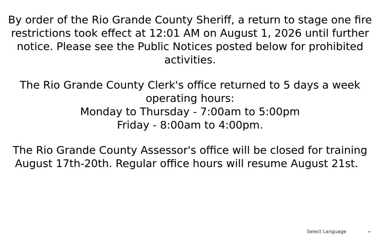 Rio Grande County Clerk and Recorder page distinguishing the court case search clerk