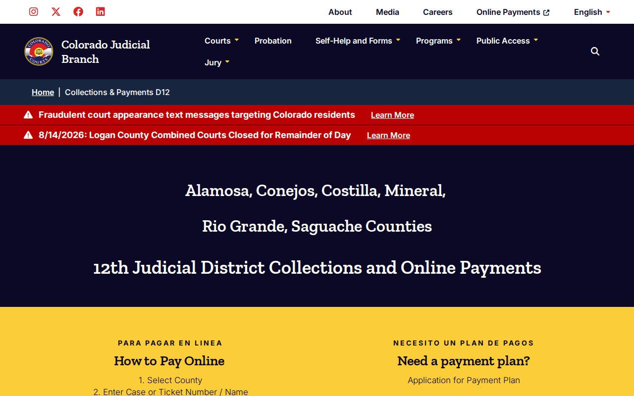Rio Grande County civil docket collections and payment information