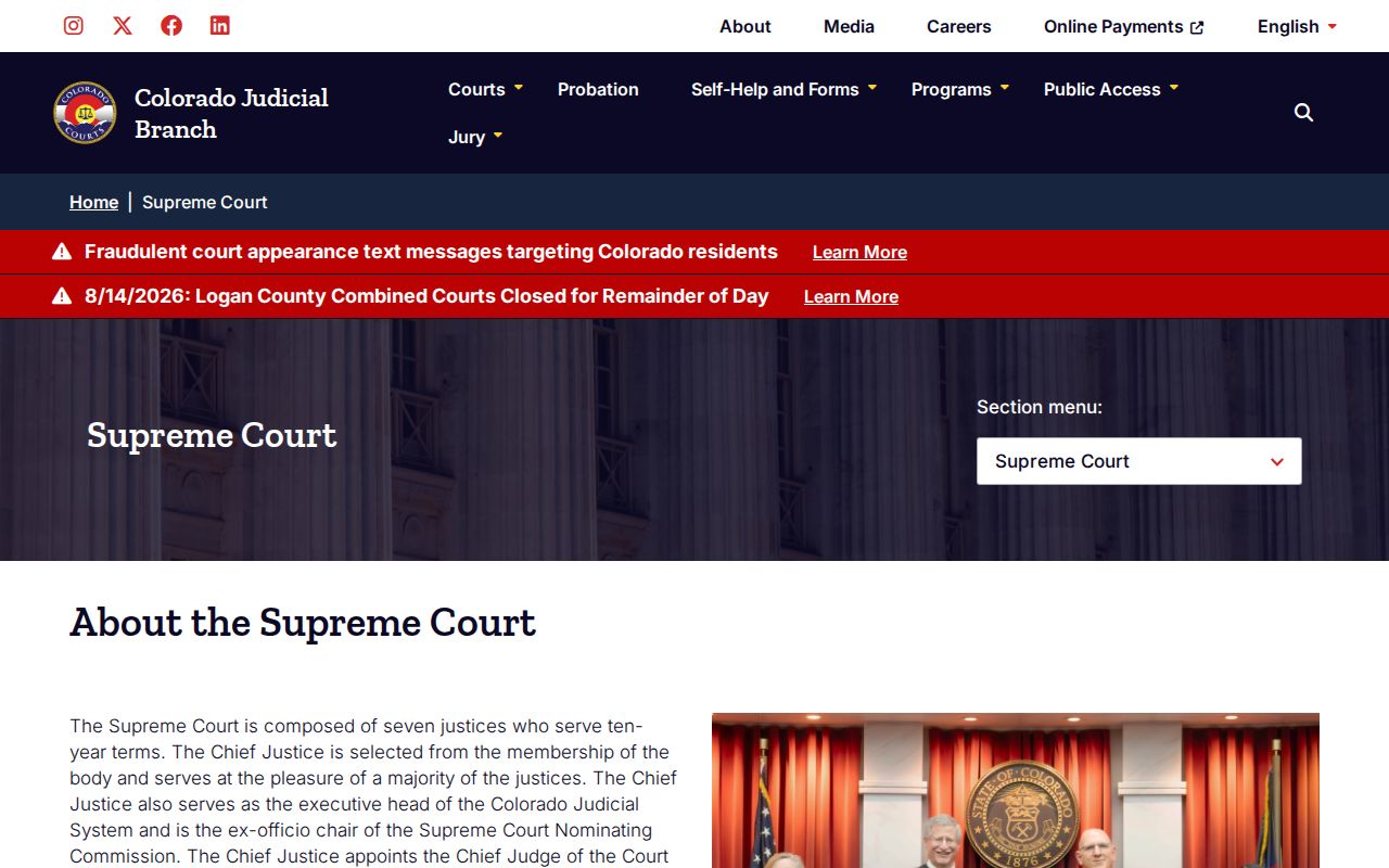 Colorado Supreme Court source for Rio Grande County court calendar context