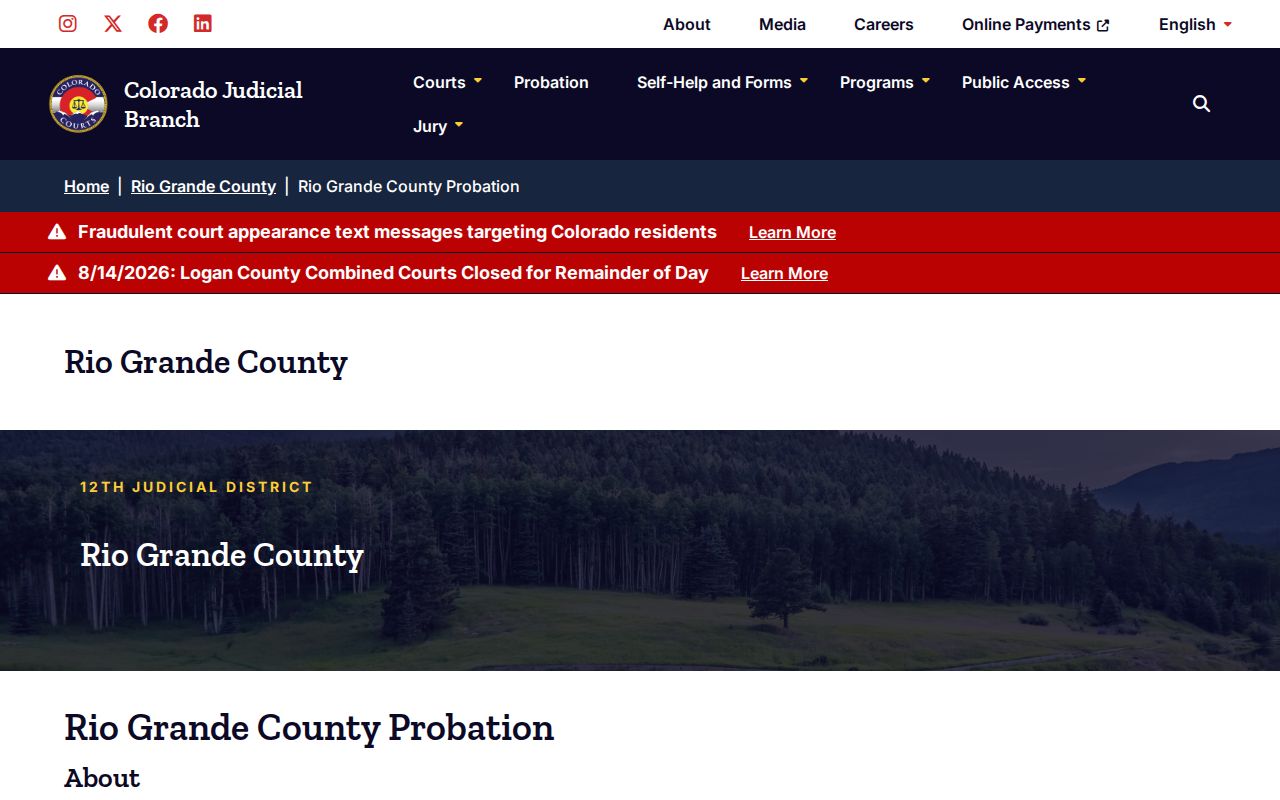 Rio Grande County criminal docket probation information from the Colorado Judicial Branch