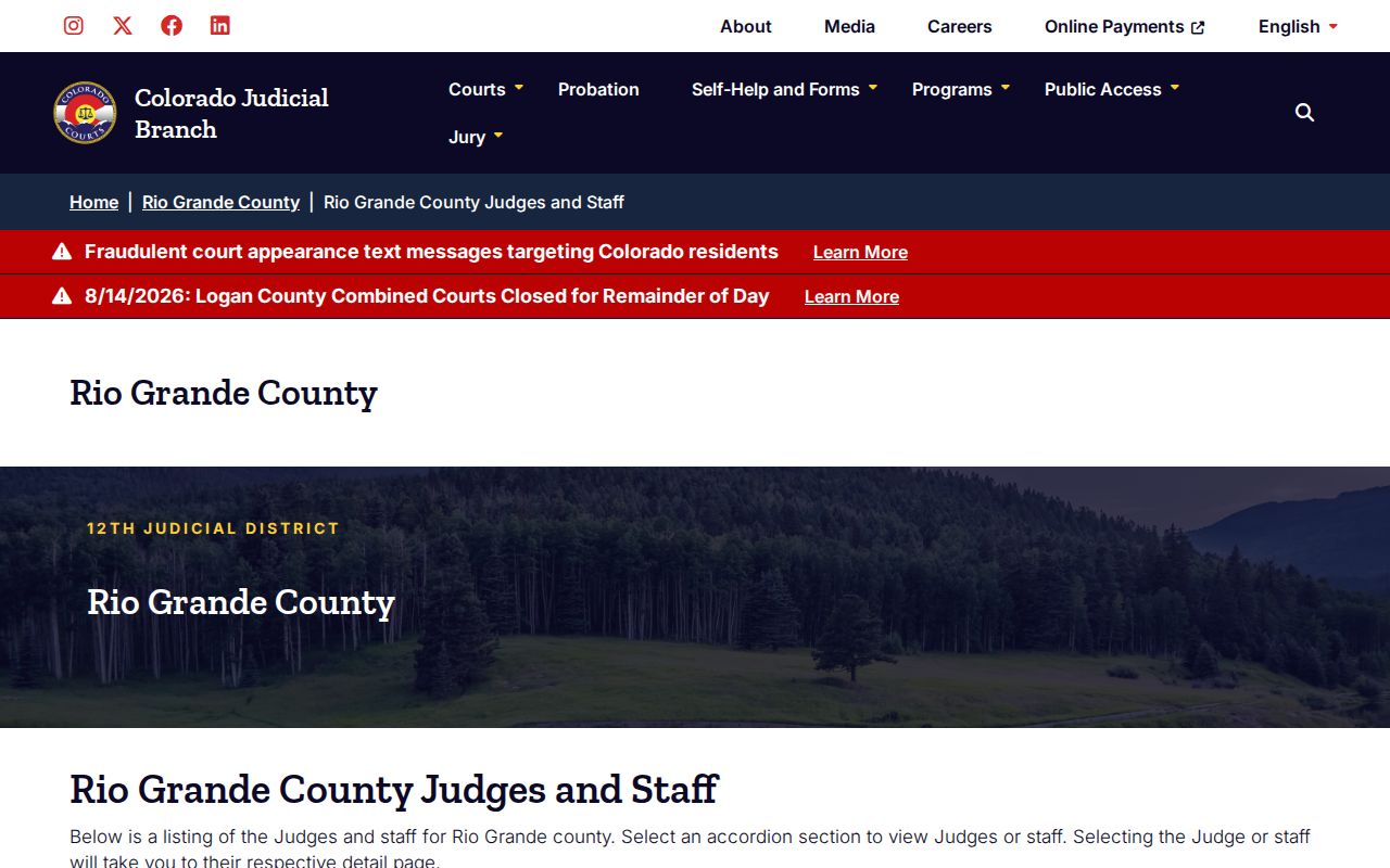 Rio Grande County criminal docket judges and court staff directory