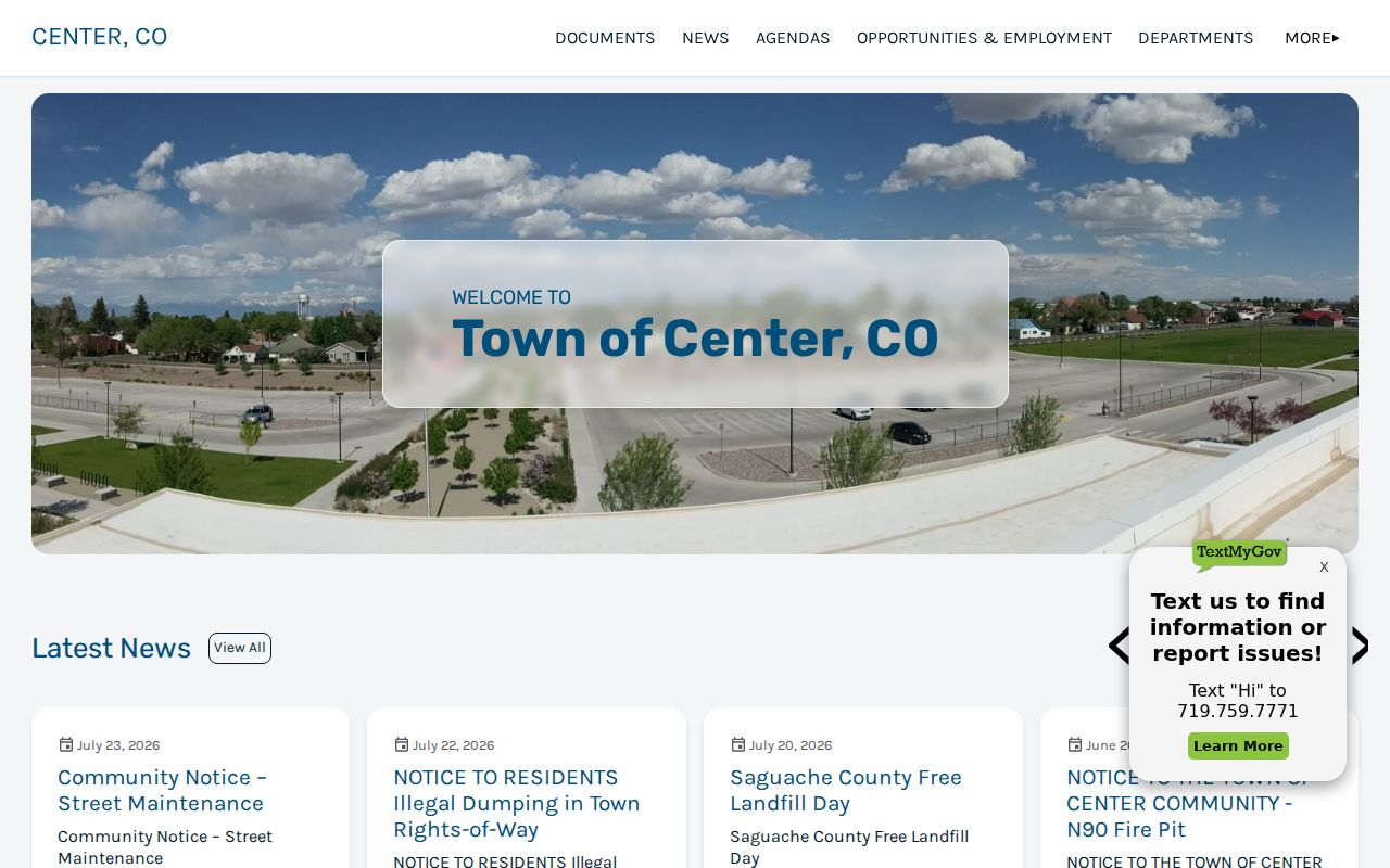 Town of Center official site contrasted with missing South Fork municipal court docket details